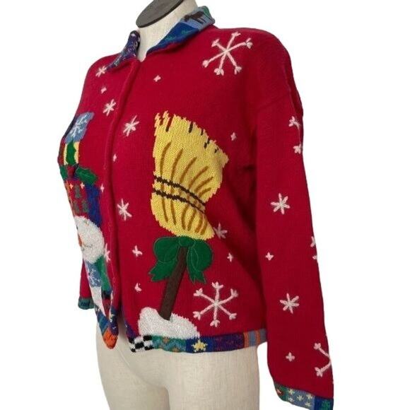 Design Options Phillip Jane Gordon Cardigan Holiday Snowman Patchwork Medium VTG - Picture 10 of 16